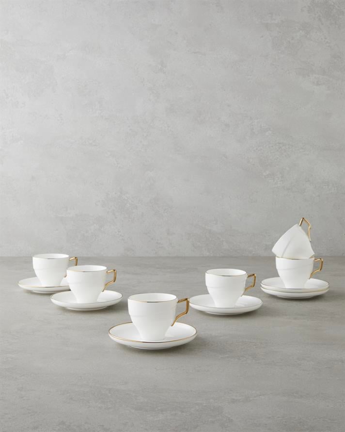 Sheen Porselen 12 Parça 6 Kişilik Kahve Fincan Takımı 90 ml Beyaz-Gold