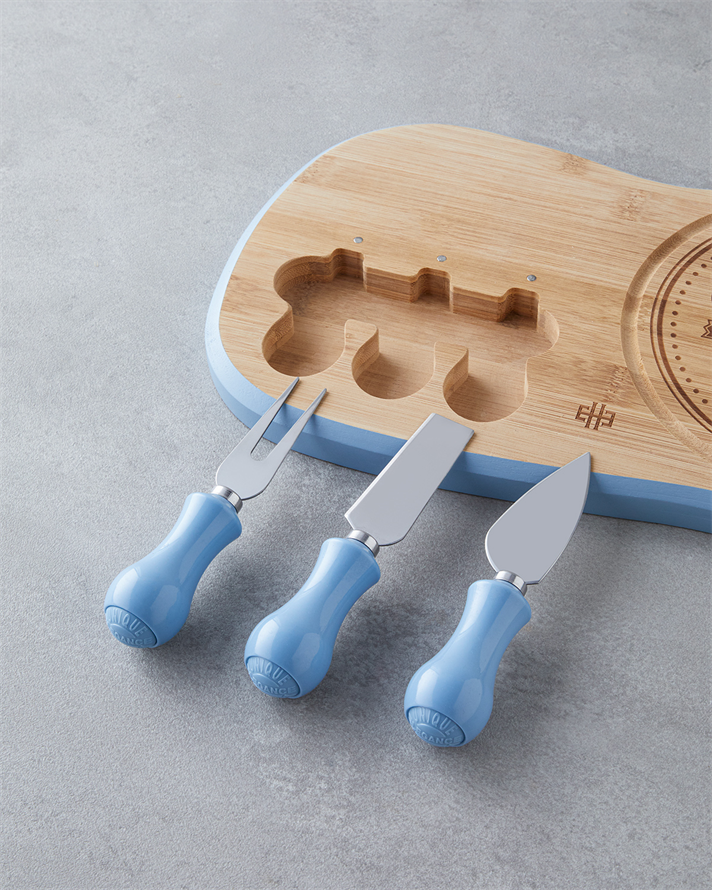 Shelby Bambu 6 Parça Kesme Tahtası Bıçak Seti 38x25 cm Mavi