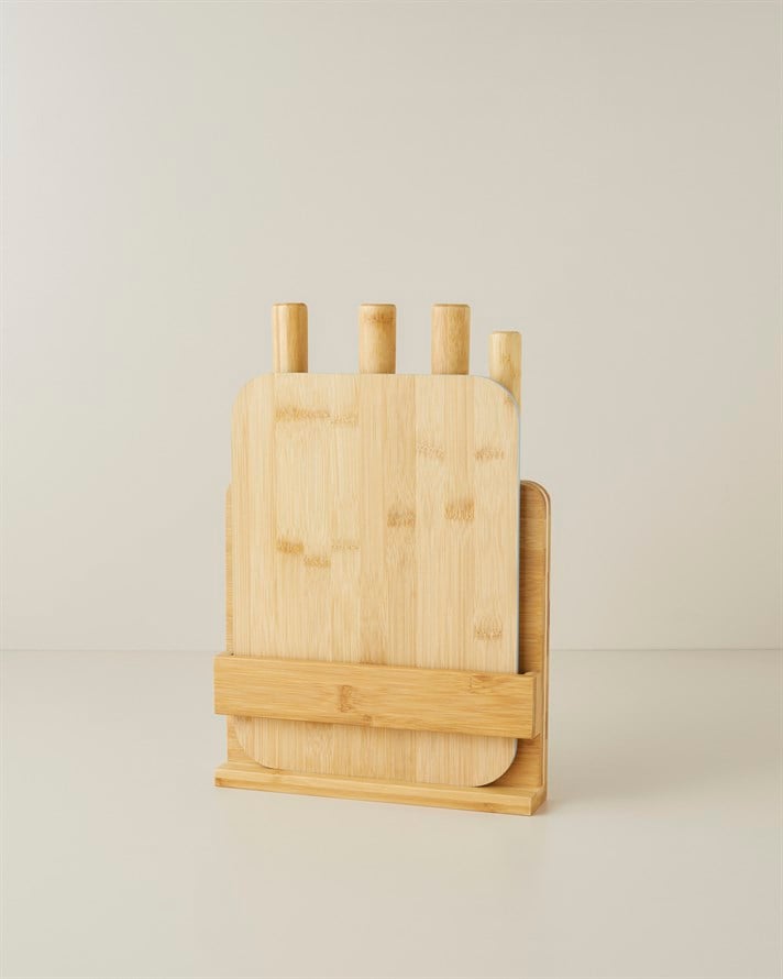 Shelby Bambu 6 Parça Kesme Tahtası Bıçak Seti 38x25 cm Mavi