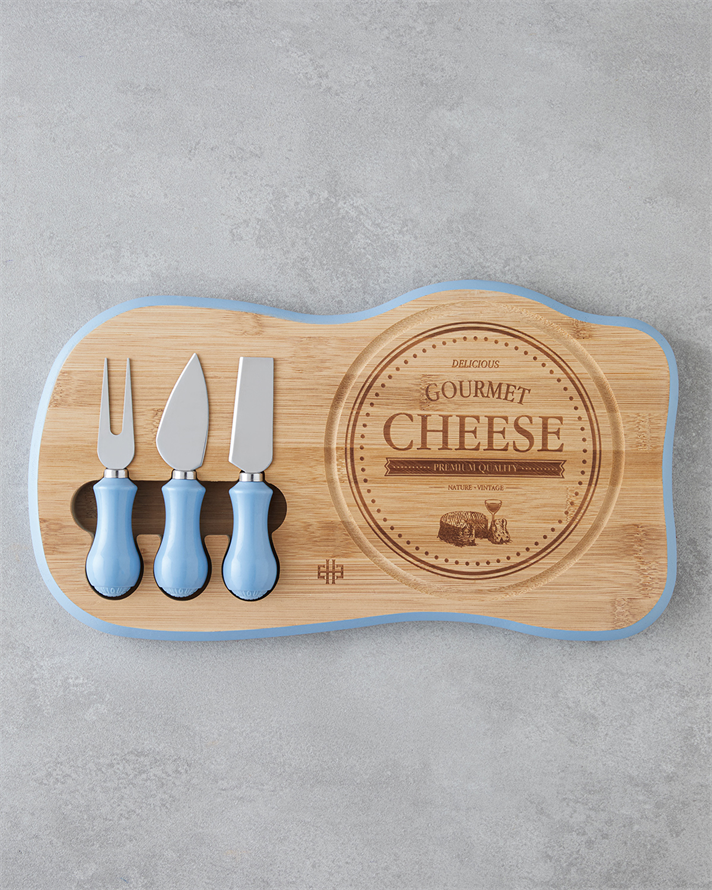 Shelby Bambu 6 Parça Kesme Tahtası Bıçak Seti 38x25 cm Mavi