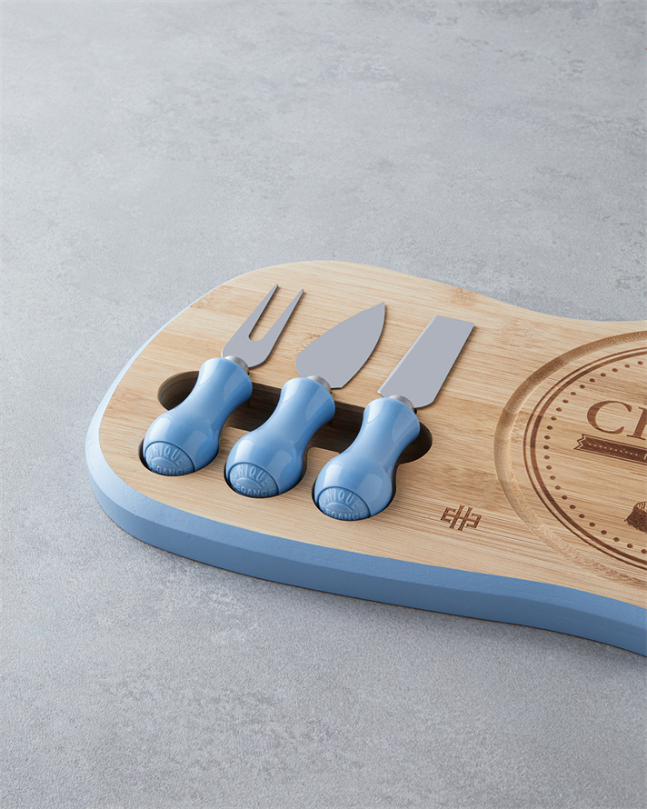 Shelby Bambu 6 Parça Kesme Tahtası Bıçak Seti 38x25 cm Mavi
