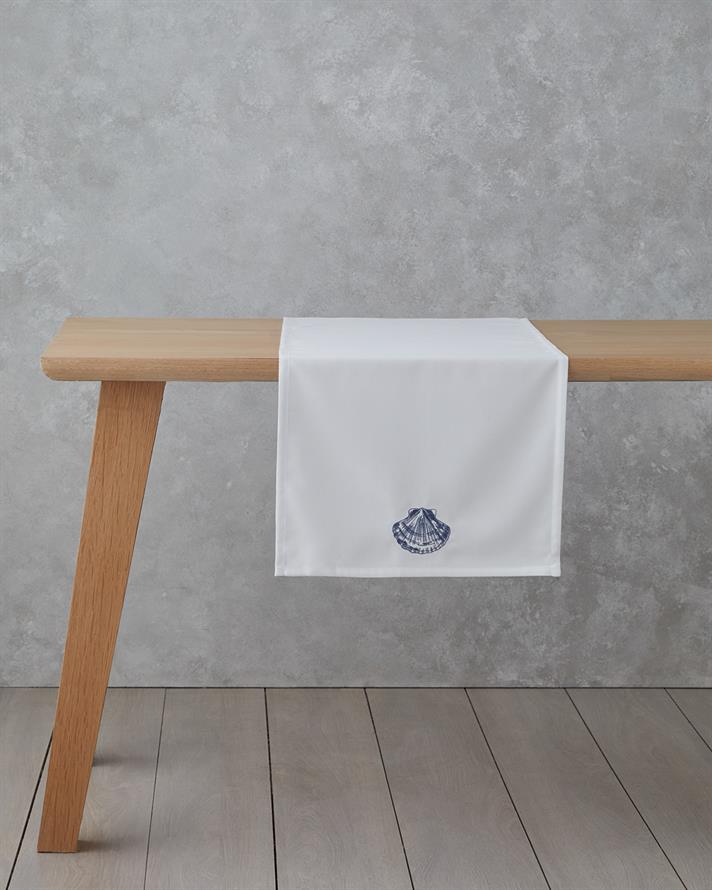 Shellwave Polyester Runner 40x140 cm Beyaz - Mavi