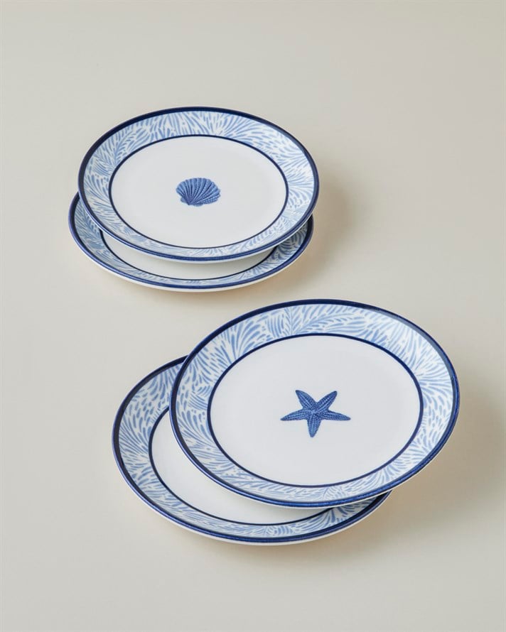 Shellwave Porselen 4lü Pasta Seti 19 cm Lacivert-Beyaz