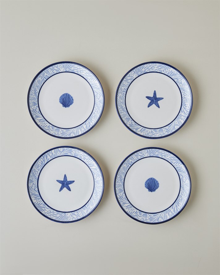 Shellwave Porselen 4lü Pasta Seti 19 cm Lacivert-Beyaz