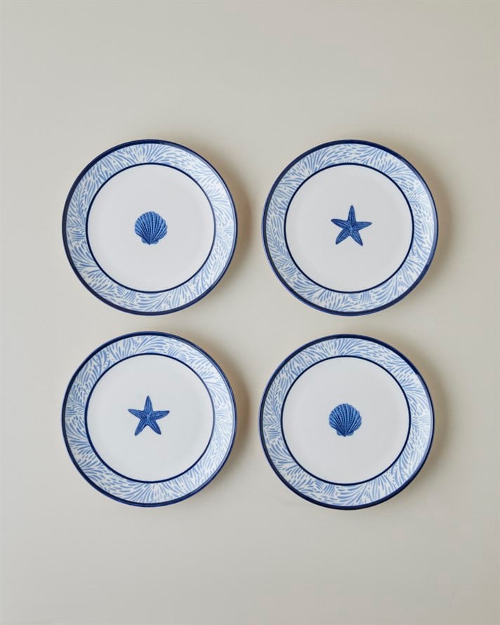 Shellwave Porselen 4lü Pasta Seti 19 cm Lacivert-Beyaz