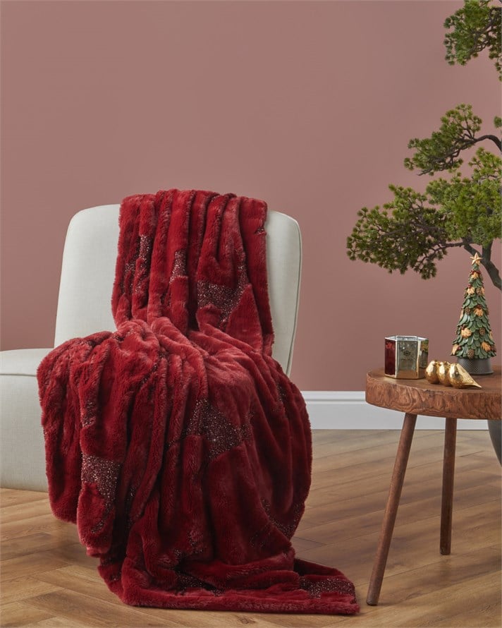 Shiny Deer Koltuk Şalı 120x160 cm Bordo