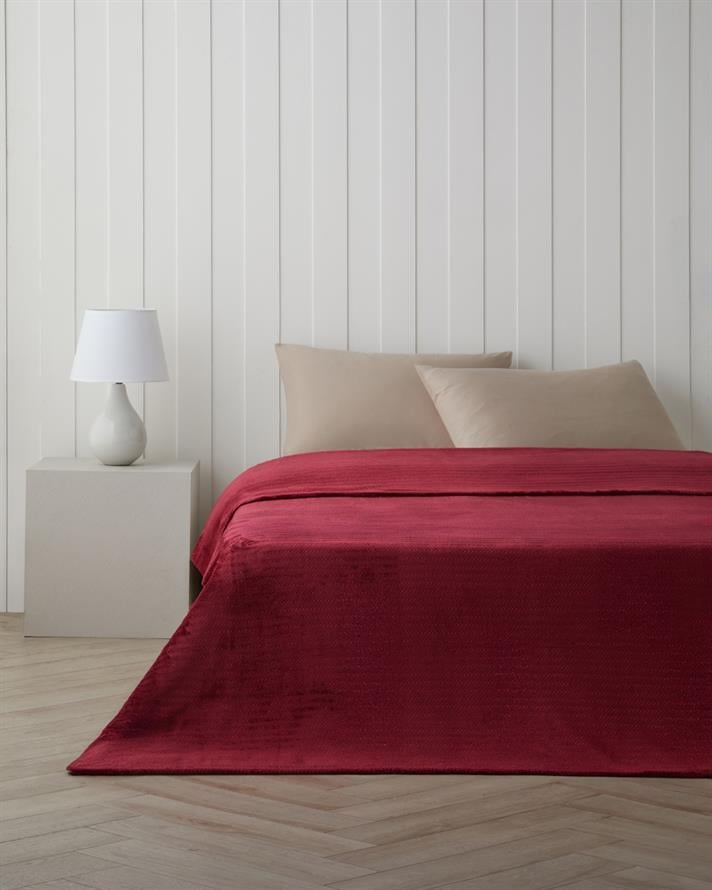 Shiny Lines Floşlu Supersoft Tek Kişilik Battaniye 150x200 cm Koyu Kırmızı