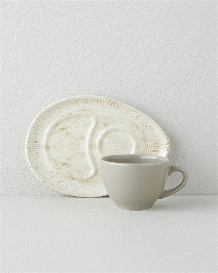 Side Seramik 2 Parça 1 Kişilik Çay Fincanı 225 ml Krem - Taş