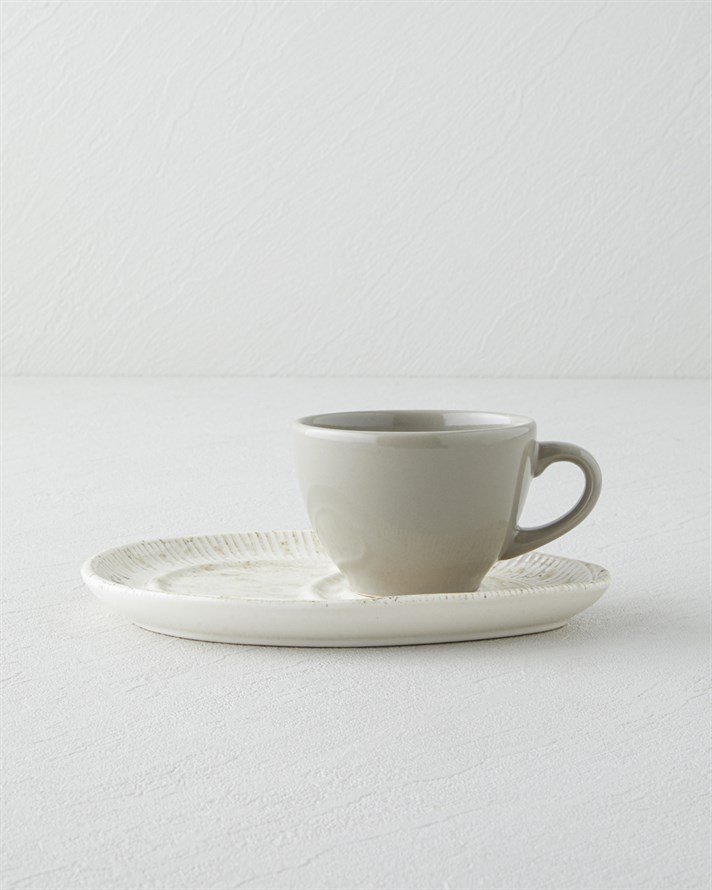 Side Seramik 2 Parça 1 Kişilik Çay Fincanı 225 ml Krem - Taş