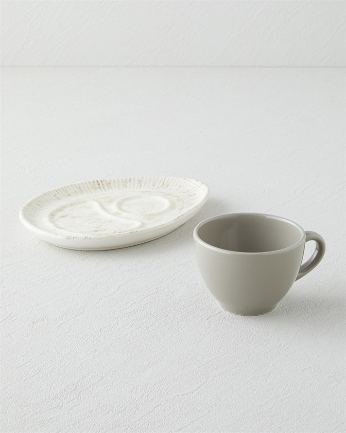 Side Seramik 2 Parça 1 Kişilik Çay Fincanı 225 ml Krem - Taş