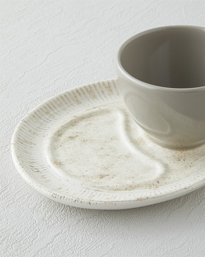 Side Seramik 2 Parça 1 Kişilik Çay Fincanı 225 ml Krem - Taş