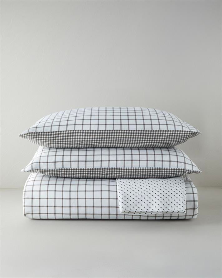 Simple Checks Kolay Ütülenir Çarşaflı Çift Kişilik Nevresim Takımı 200x220 cm Kahverengi