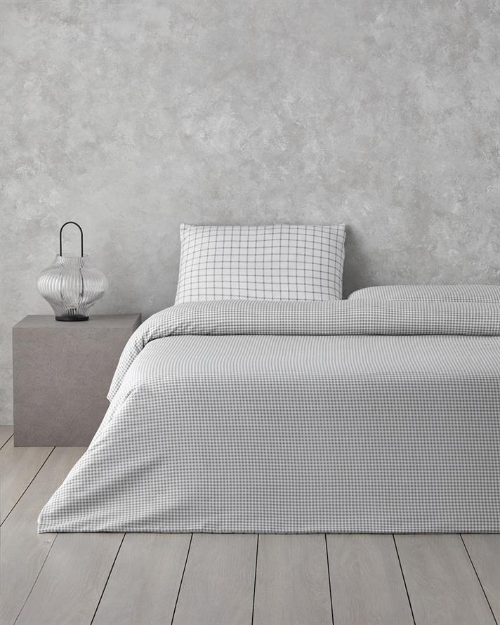 Simple Checks Kolay Ütülenir Tek Kişilik Nevresim Takımı 160x220 cm Gri