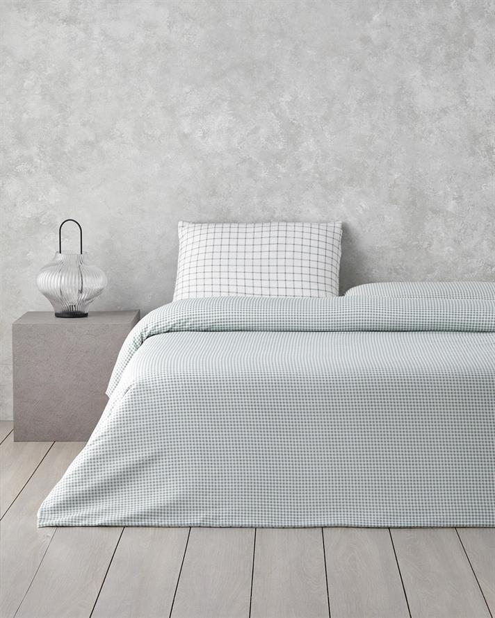 Simple Checks Kolay Ütülenir Tek Kişilik Nevresim Takımı 160x220 cm Seledon