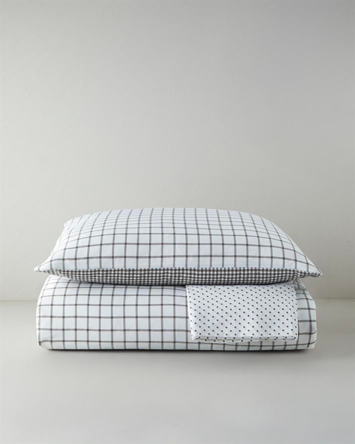 Simple Checks Kolay Ütülenir Çarşaflı Tek Kişilik Nevresim Takımı 160x220 cm Kahverengi