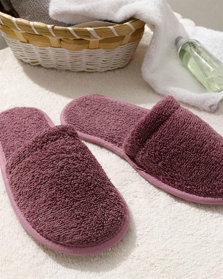 Simple Pamuklu Kadın Banyo Terliği Gül Kurusu