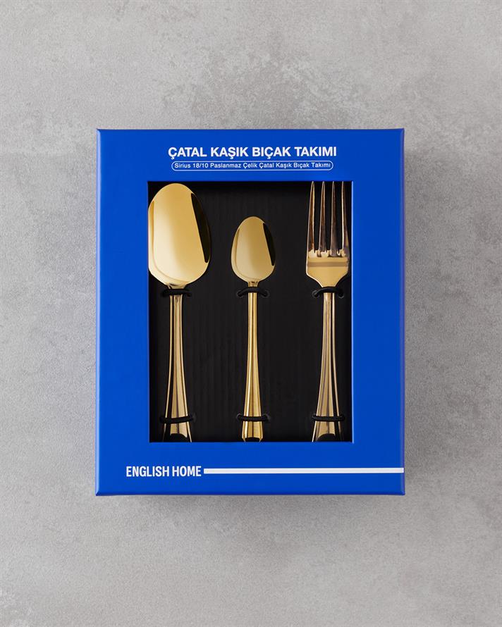 Sirius Paslanmaz Çelik Çatal Kaşık Bıçak Takımı 18 Parça 6 Kişilik Antik Gold