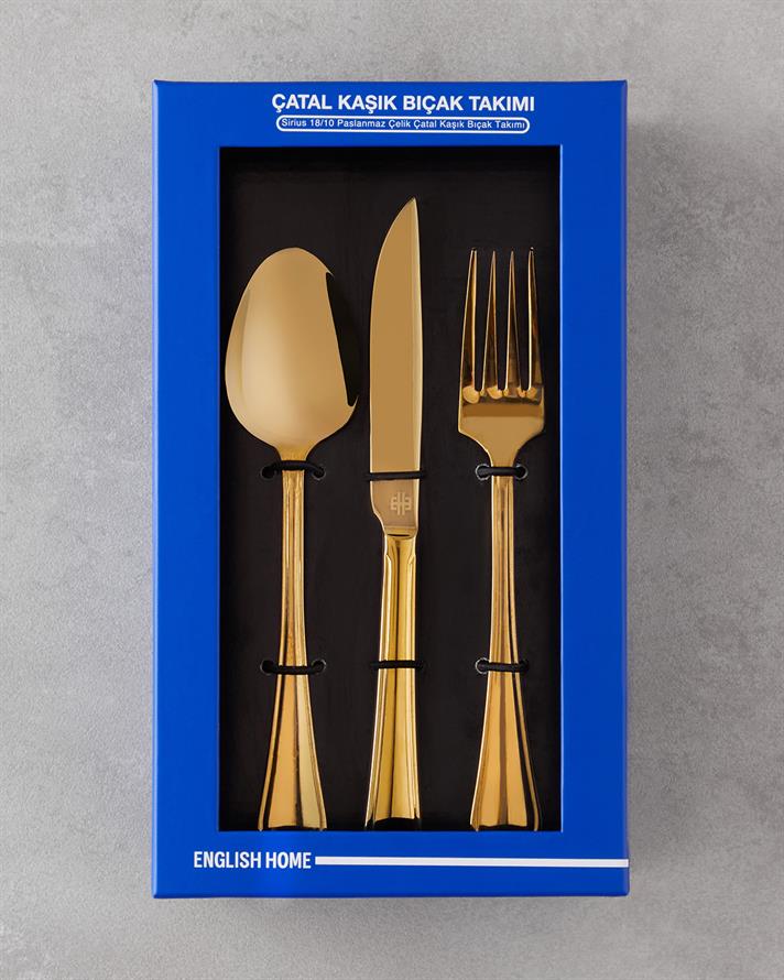 Sirius Paslanmaz Çelik Çatal Kaşık Bıçak Takımı 18 Parça 6 Kişilik Gold