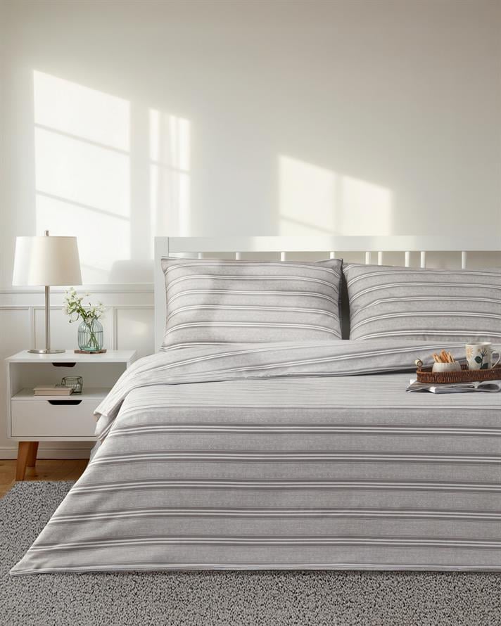 Sleek Lines Kolay Ütülenir Çift Kişilik Nevresim Takımı 200x220 cm Gri