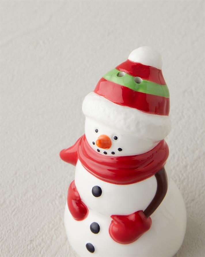 Snowman Seramik 2li Tuzluk - Biberlik 9x6 cm Beyaz - Yeşil