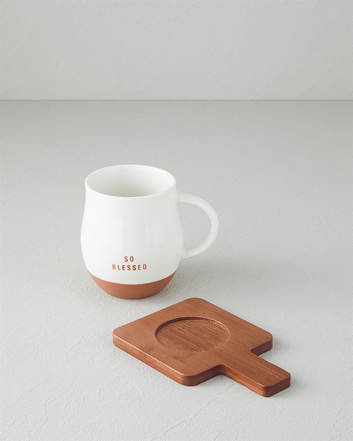 So Blessed New Bone China Bardak Altlıklı Kupa 450 ml Beyaz