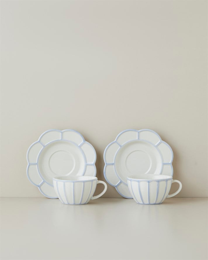 Soft Cloud Stoneware 4 Parça 2 Kişilik Çay Fincanı Takımı 150 ml Açık Mavi