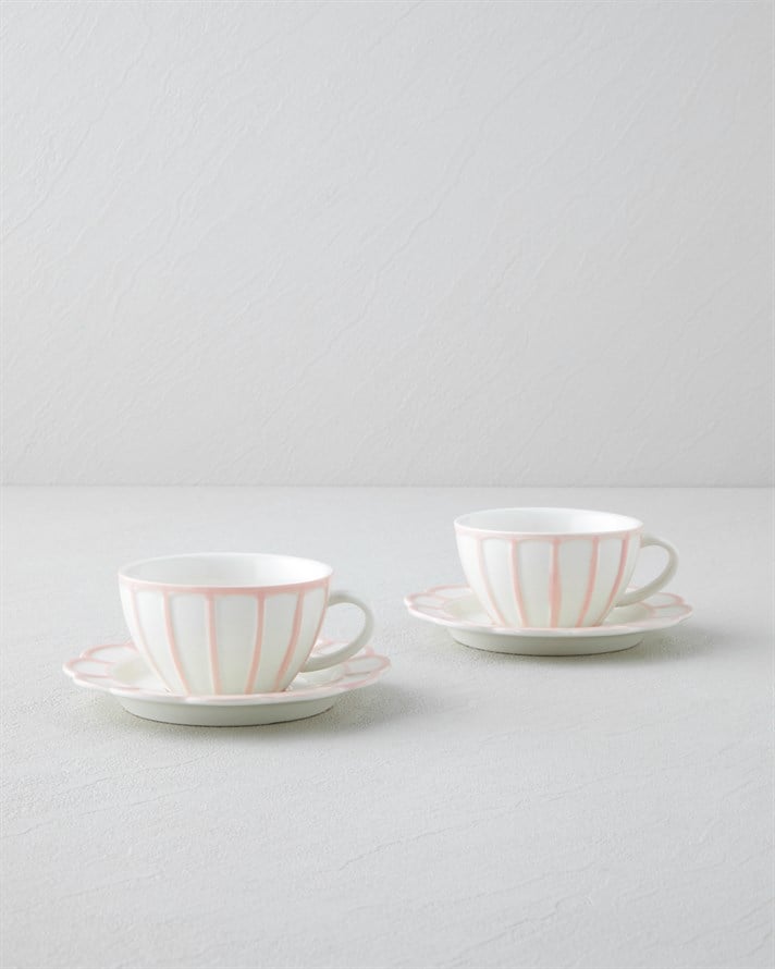 Soft Cloud Stoneware 4 Parça 2 Kişilik Çay Fincanı Takımı 150 ml Açık Pembe