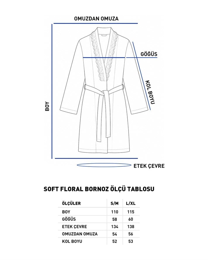 Soft Floral %100 Pamuk Bornoz S-M Beyaz