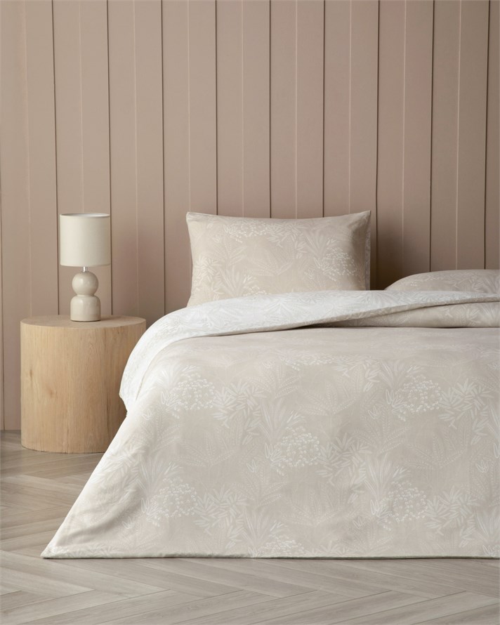 Soft Flourish Krep Çift Kişilik Çarşaflı Nevresim Takımı 200x220 cm Bej