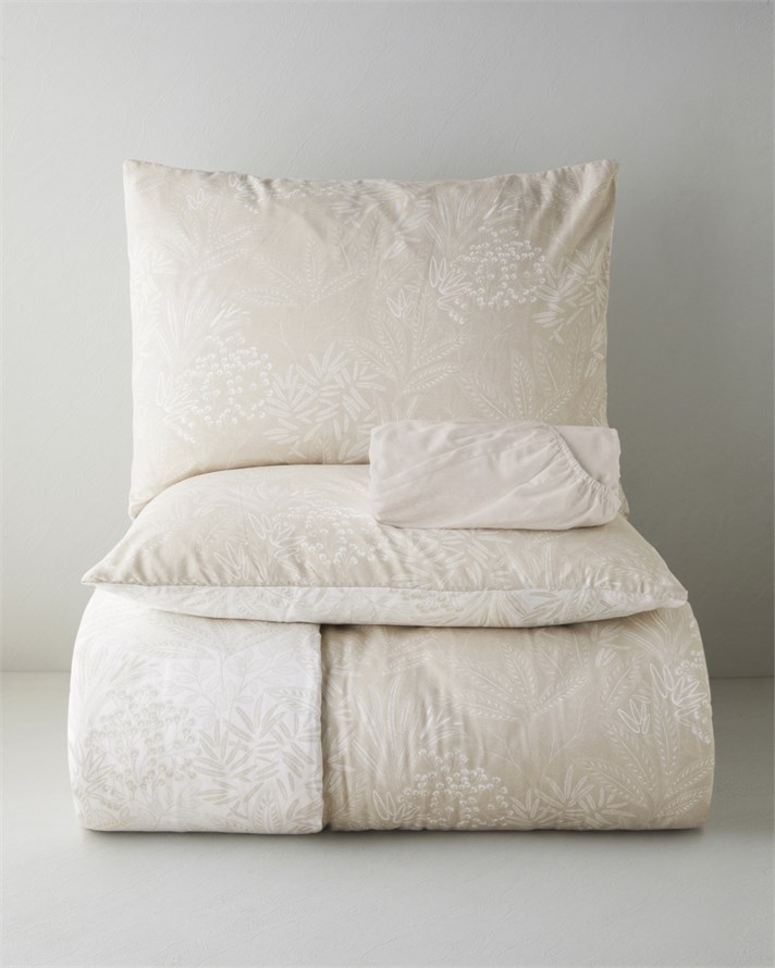 Soft Flourish Krep Çift Kişilik Çarşaflı Nevresim Takımı 200x220 cm Bej