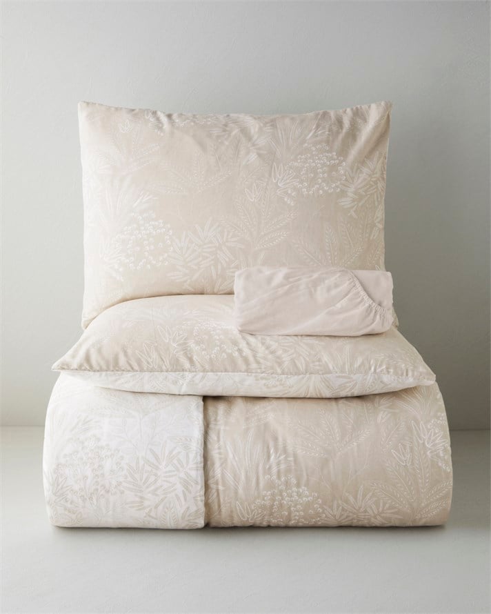 Soft Flourish Krep King Size Çarşaflı Nevresim Takımı 240x220 cm Bej