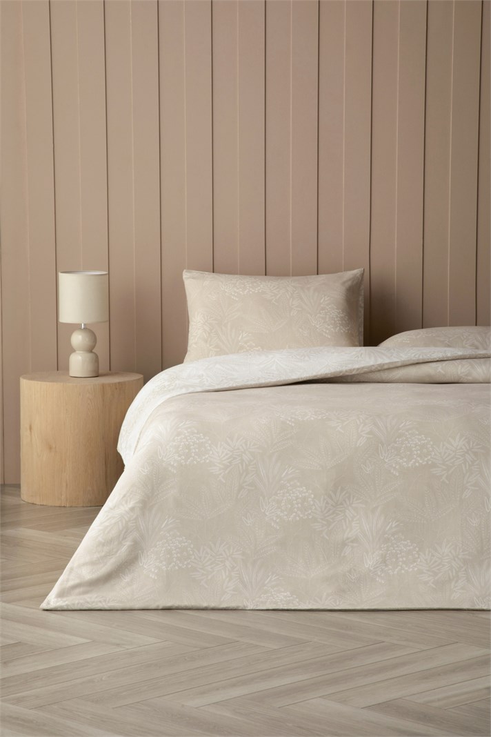 Soft Flourish Krep King Size Çarşaflı Nevresim Takımı 240x220 cm Bej