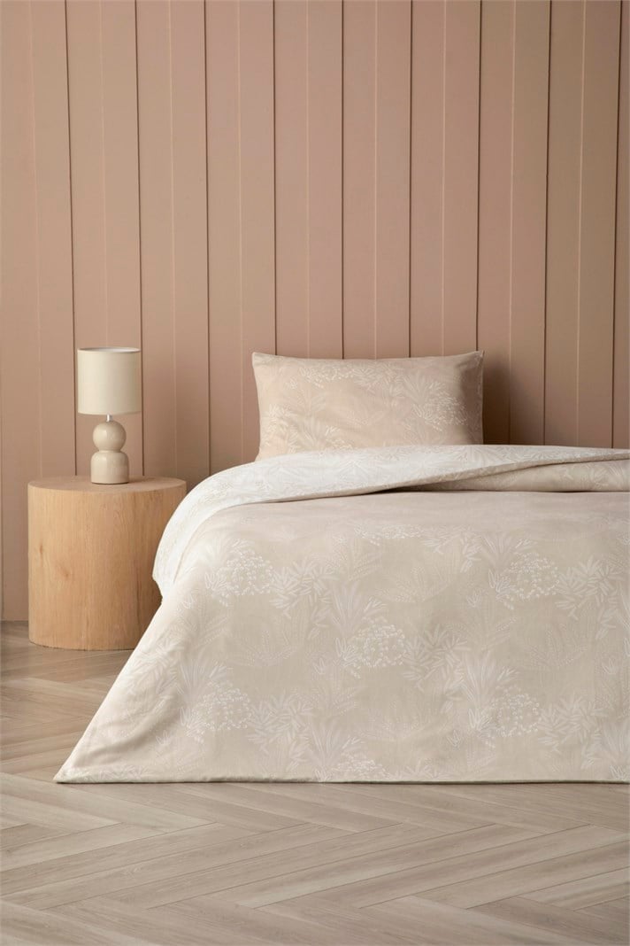 Soft Flourish Krep Tek Kişilik Çarşaflı Nevresim Takımı 160x220 cm Bej