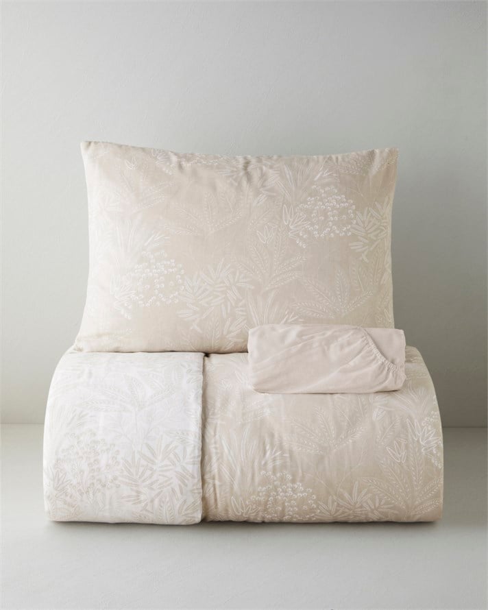 Soft Flourish Krep Tek Kişilik Çarşaflı Nevresim Takımı 160x220 cm Bej
