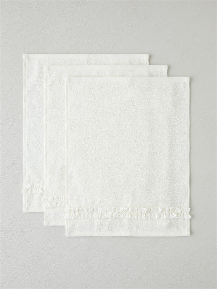 Soft Ruffle Pamuk 3lü Havlu Seti 30x40 cm Fildişi