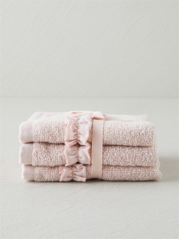 Soft Ruffle Pamuk 3lü Havlu Seti 30x40 cm Pudra