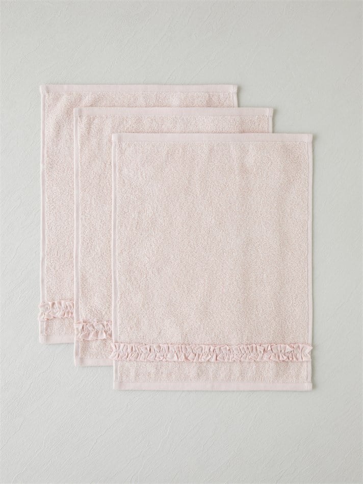 Soft Ruffle Pamuk 3lü Havlu Seti 30x40 cm Pudra