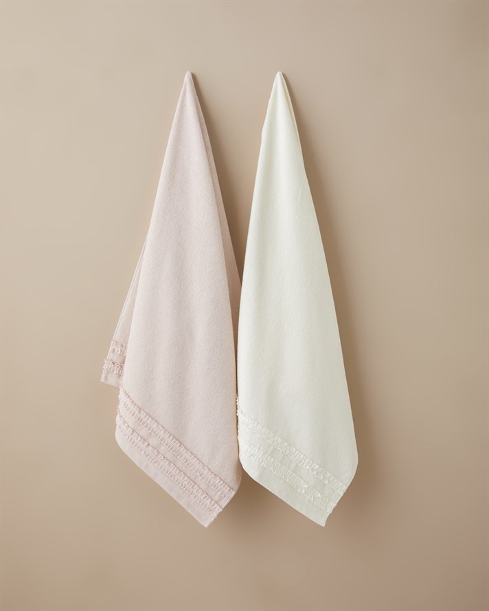 Soft Ruffle Pamuk Banyo Havlusu 70x140 cm Pudra