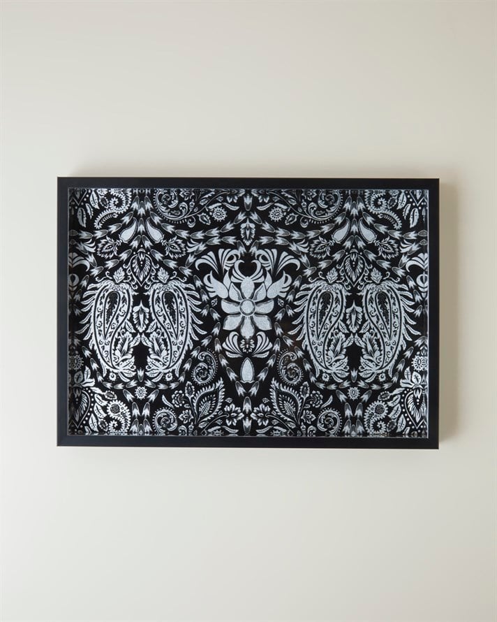Solene Cam Dekoratif Tepsi 30x42 cm Siyah - Beyaz
