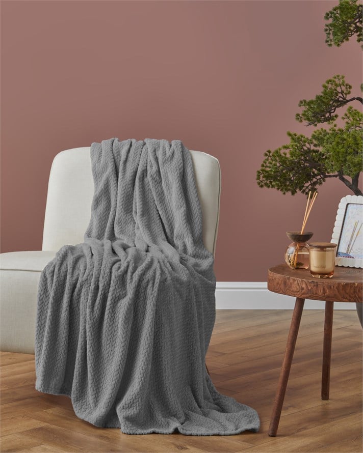 Solene Jakarlı Supersoft Tv Battaniye 120x160 cm Gri