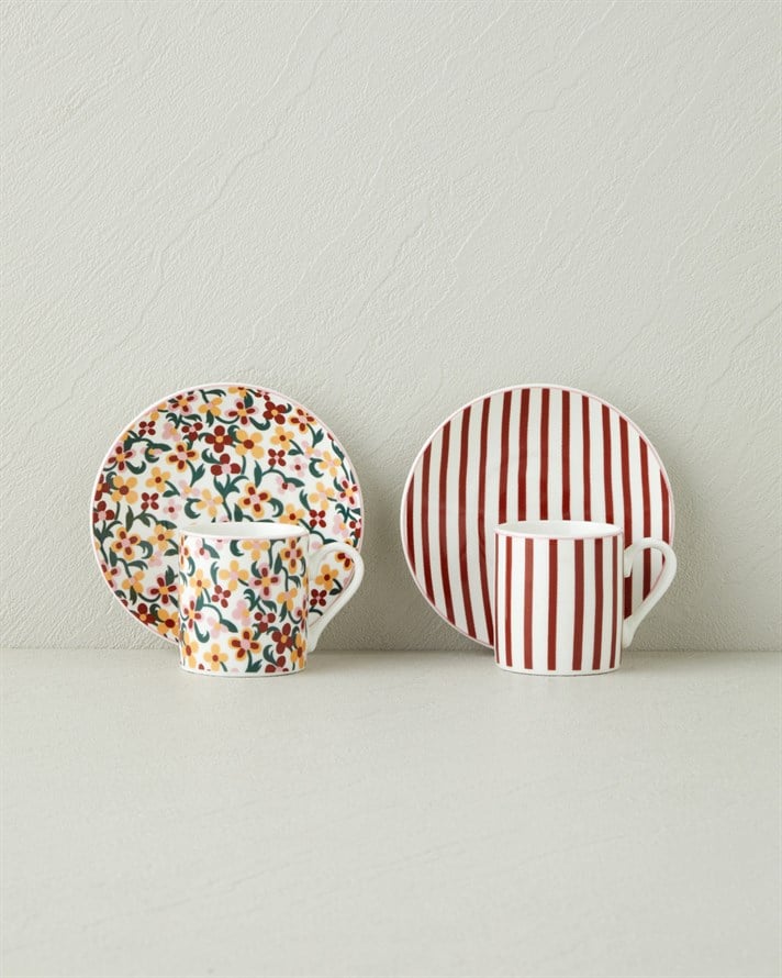 Solvia New Bone China 4 Parça 2 Kişilik Kahve Fincan Takımı 80 ml Bordo