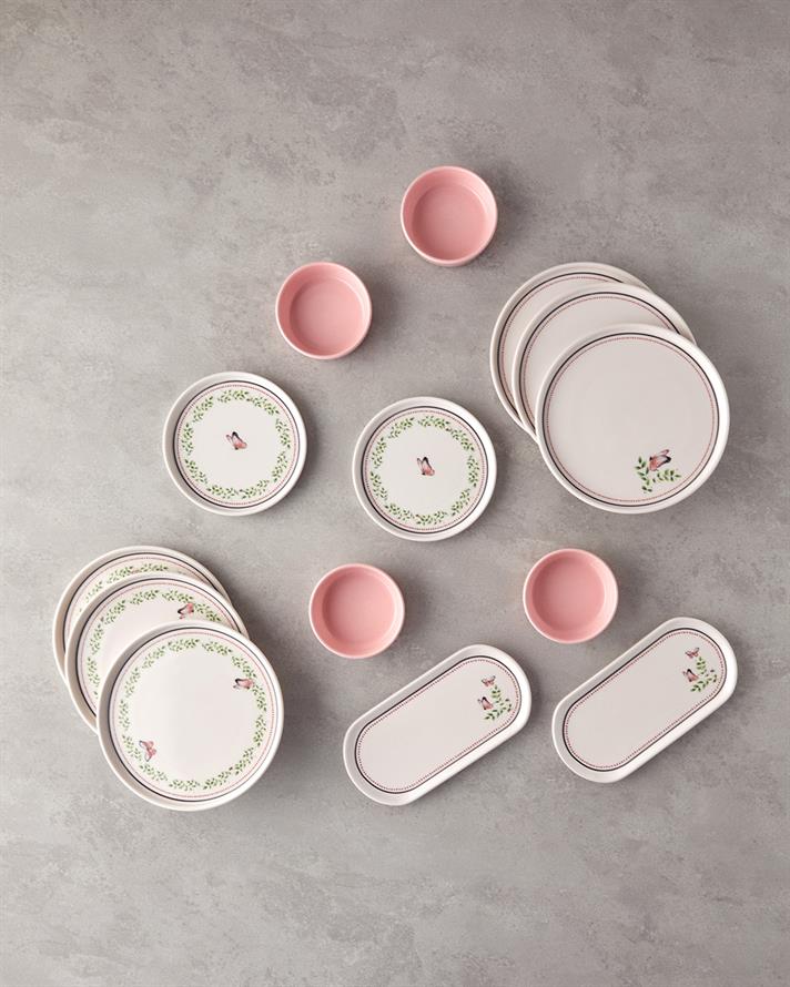 Somnia Seramik Kahvaltı Takımı 14 parça 6 kişilik Yeşil-Pembe