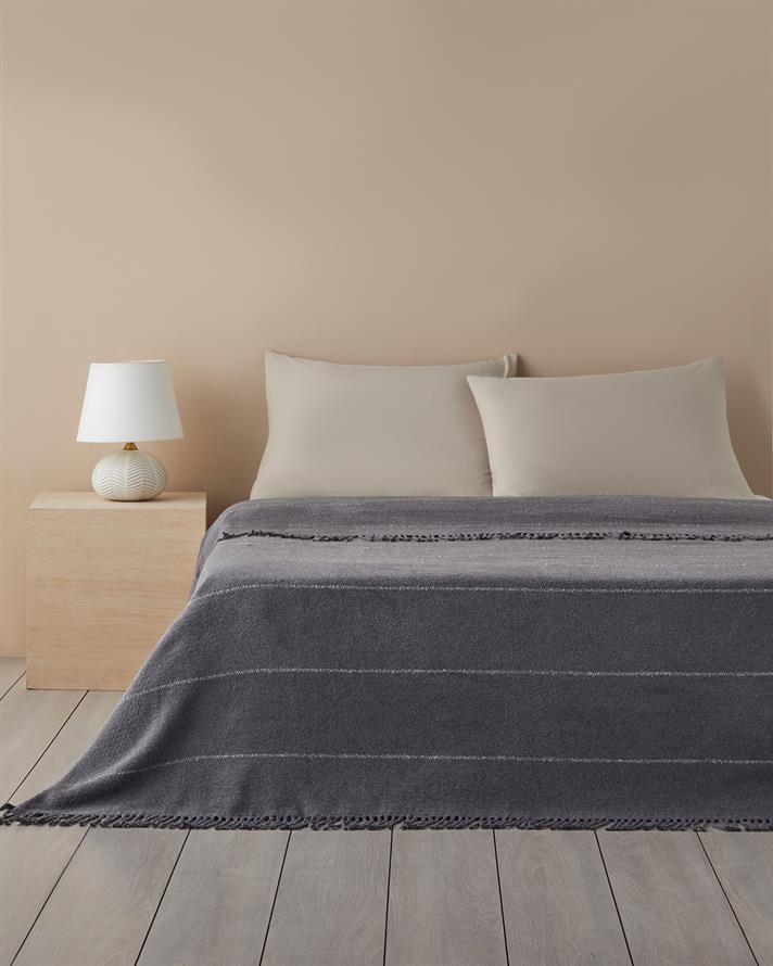 Sparkly Simli Pamuklu Tek Kişilik Battaniye Antrasit