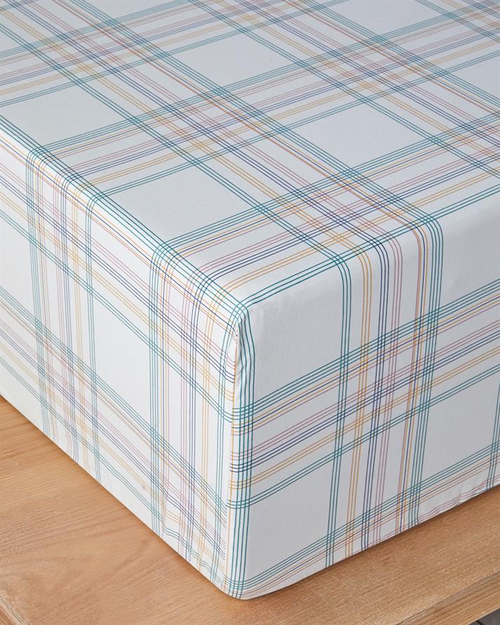 Spektrum Line Pamuklu Tek Kişilik Lastikli Çarşaf 100x200 cm Yeşil-Mavi