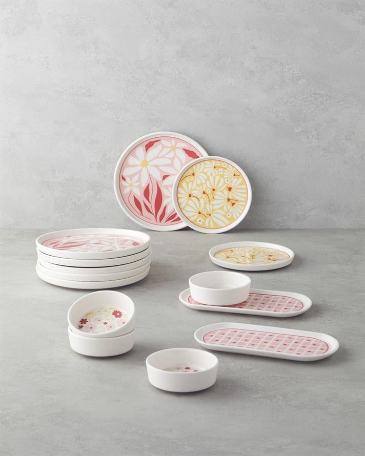 Splash Seramik Kahvaltı Takımı 10 parça 4 kişilik Kırmızı-Pembe