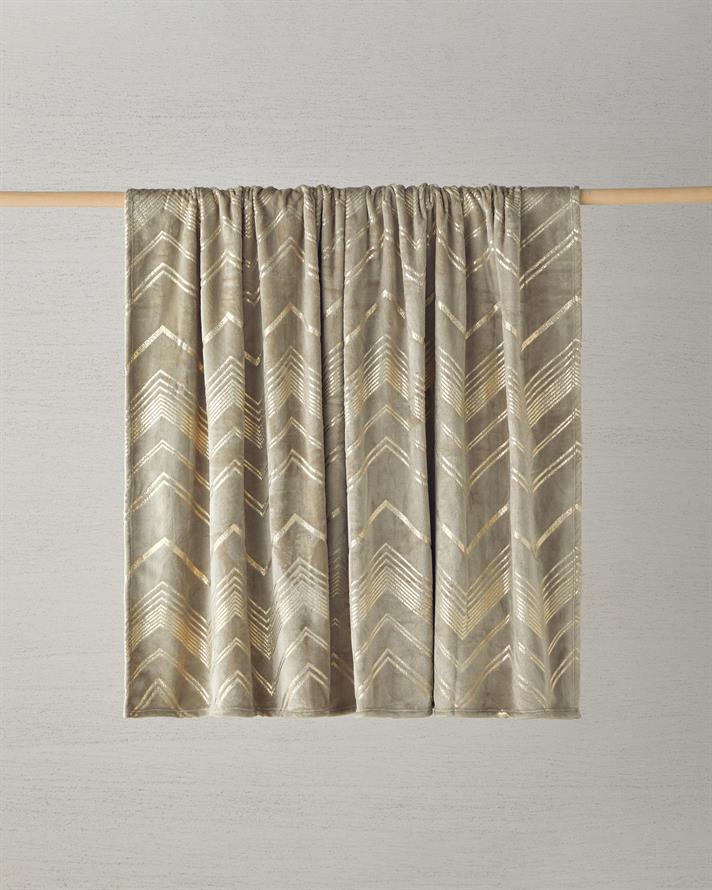 Splendid Varak Baskılı Pelüş Çift Kişilik Battaniye 200x220 cm Bej