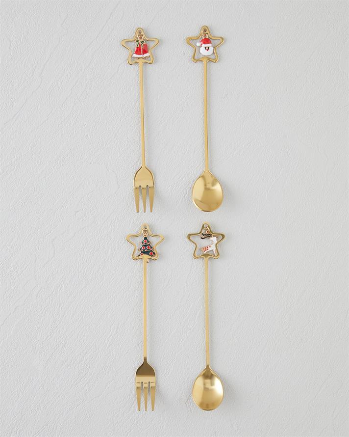 Starry Paslanmaz Çelik T.Çatal-Kaşık Set 4 Parça Gold