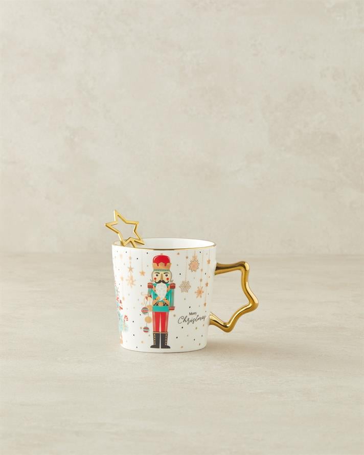 Stary Soldier New Bone China Kaşıklı Kupa 360 ml Kırmızı - Yeşil