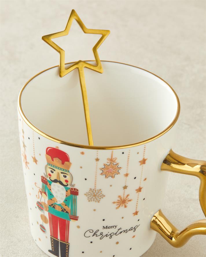 Stary Soldier New Bone China Kaşıklı Kupa 360 ml Kırmızı - Yeşil