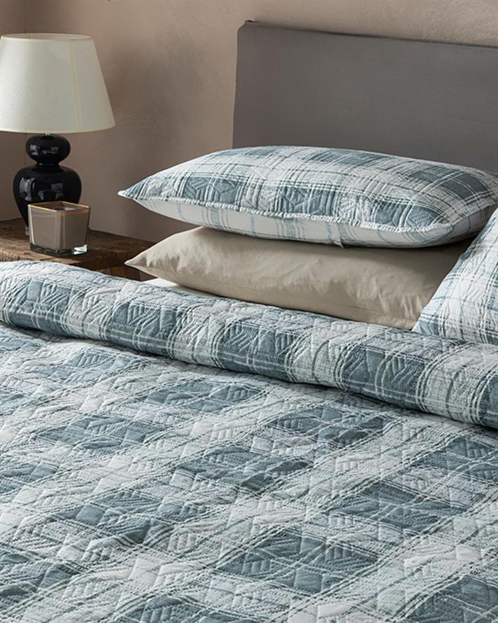 Static Check Çok Amaçlı Çift Kişilik Yatak Örtüsü Takımı 200x220 cm Gri